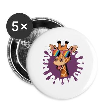 Cheerful giraffe with rainbow glasses in cool - Buttons large 2.2''/56 mm (5-pack) - white - Front