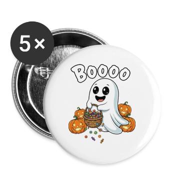 Boo Geist Halloween Bonbonkorb - Buttons groß 56 mm (5er Pack) - Weiß - Vorne