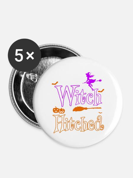 Hexe angehängt - Buttons groß 56 mm (5er Pack) - Weiß