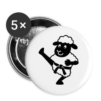 Karate Schaf - Buttons groß 56 mm (5er Pack) - Weiß - Vorne