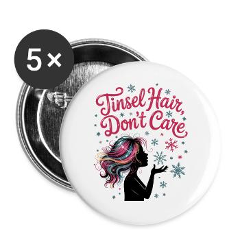 Lametta Haare kümmern sich nicht darum - Buttons groß 56 mm (5er Pack) - Weiß - Vorne