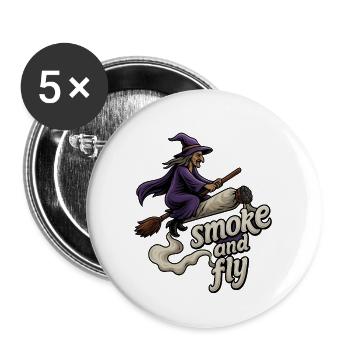 Hexe auf dem Besen fliegt high - Buttons groß 56 mm (5er Pack) - Weiß - Vorne