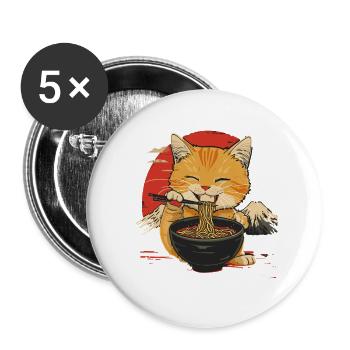 Niedliche Katze Mit Ramen Vor Japanischer Kulisse - Buttons groß 56 mm (5er Pack) - Weiß - Vorne