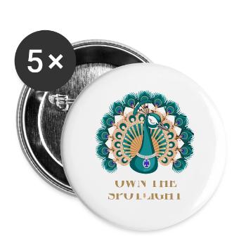  Pfauenmotiv: Own The Spotlight mit Eleganz und - Buttons groß 56 mm (5er Pack) - Weiß - Vorne
