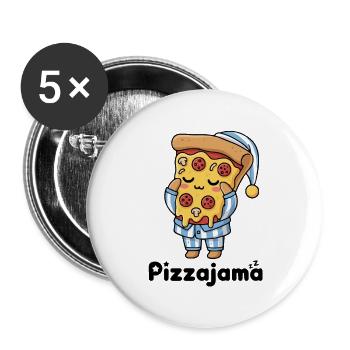Pizza drôle Dessin animé Pizza Pyjamas - Lot de 5 grands badges (56 mm) - blanc - Devant