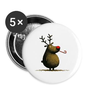 Christmas Reindeer with Candy Cane - Buttons groß 56 mm (5er Pack) - Weiß - Vorne