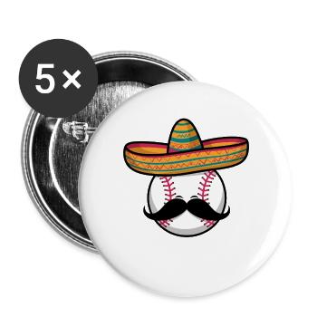 Lustiger Baseball Sombrero - Buttons groß 56 mm (5er Pack) - Weiß - Vorne
