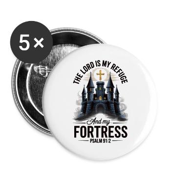 Le Seigneur est mon château de refuge et ma chemise croisée - Lot de 5 grands badges (56 mm) - blanc - Devant