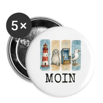 Phare de Moin, chaise de plage avec phoques, côte des mouettes - Lot de 5 grands badges (56 mm) - blanc - Devant