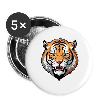Tigerkopf Grafik Tribal Stil - Buttons groß 56 mm (5er Pack) - Weiß - Vorne