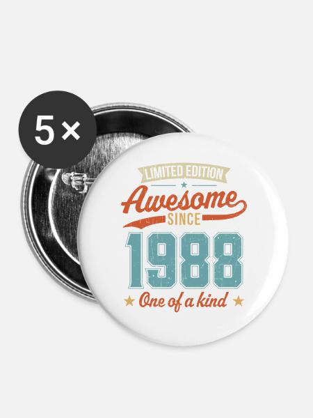 Genial seit 1988 - Buttons groß 56 mm (5er Pack) - Weiß
