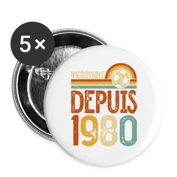 Erstaunlich seit 1980 Vintage Fußball - Buttons groß 56 mm (5er Pack) - Weiß - Vorne