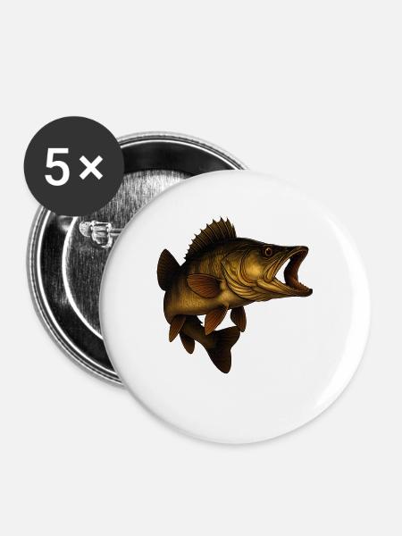 Detaillierter Zander Fisch Illustrativ - Buttons groß 56 mm (5er Pack) - Weiß