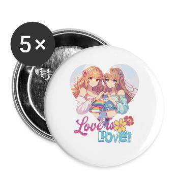 Love is Love kawaii Anime Pride lesbian lgbt - Buttons large 2.2''/56 mm (5-pack) - white - Front
