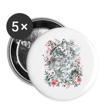 Wolf Wolf Head Flowers Plants Nature Wilderness Art - Buttons large 2.2''/56 mm (5-pack) - white - Front