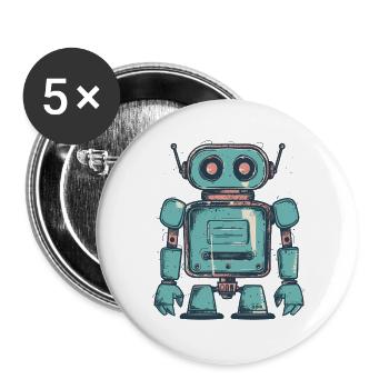 Dessin de robot sarcelle rétro - Lot de 5 grands badges (56 mm) - blanc - Devant