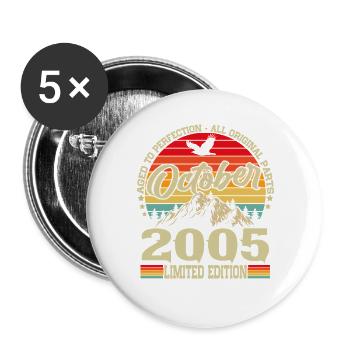 Oktober 2005 Jahrgang Vintage Retro Geburtstag - Buttons groß 56 mm (5er Pack) - Weiß - Vorne