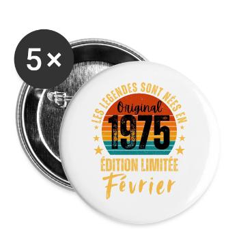 Vintage February 1975 – Anniversair Limited Edition - Buttons large 2.2''/56 mm (5-pack) - white - Front