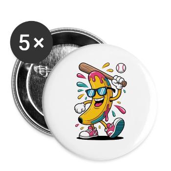 Cartoon Banana Playing Baseball - Buttons large 2.2''/56 mm (5-pack) - white - Front