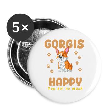 Corgi Makes Me Happy - Buttons large 2.2''/56 mm (5-pack) - white - Front