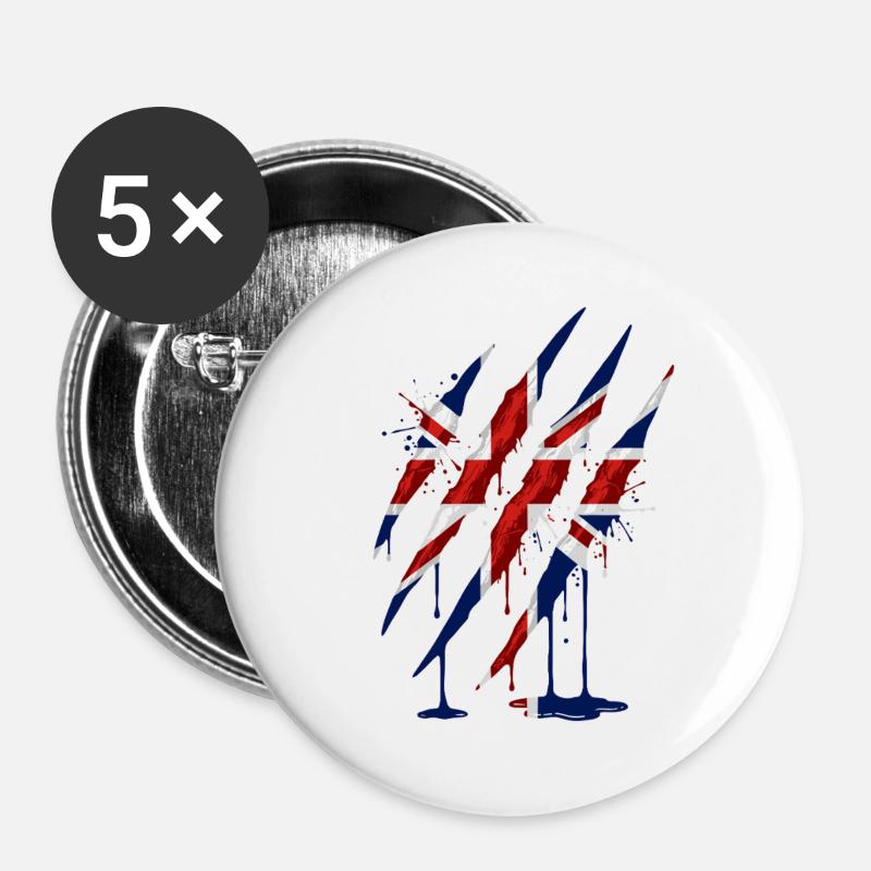 Union Jack Claw Scratch Mark - Buttons large 2.2''/56 mm (5-pack) - white