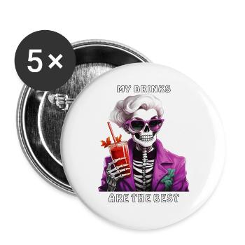 SKELETON WOMAN MY DRINKS ARE THE BEST - Buttons large 2.2''/56 mm (5-pack) - white - Front