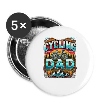 Radfahren Papa Sonnenuntergang Fahrt, Fahrrad Papa - Buttons groß 56 mm (5er Pack) - Weiß - Vorne