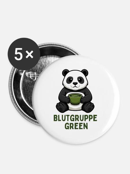 Blutgruppe Green Panda Tee Design - Buttons groß 56 mm (5er Pack) - Weiß
