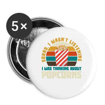 Popcorn Retro Spruch Tee - Buttons groß 56 mm (5er Pack) - Weiß - Vorne