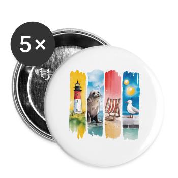 Phare maritime phoque mouette côte - Lot de 5 grands badges (56 mm) - blanc - Devant
