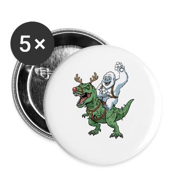 Yeti chevauche T-Rex dinosaure de Noël drôle - Lot de 5 grands badges (56 mm) - blanc - Devant