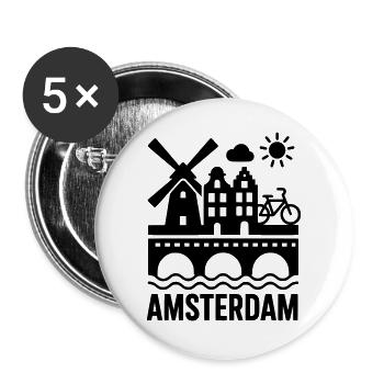 Amsterdam Windmühle Fahrrad Kanal - Buttons groß 56 mm (5er Pack) - Weiß - Vorne