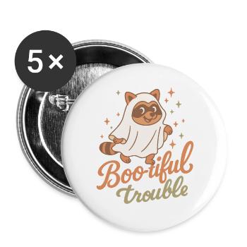 Boo-tiful Trouble Halloween Party Fun raton laveur - Lot de 5 grands badges (56 mm) - blanc - Devant