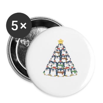 Funny Penguin Christmas Tree Christmas Fir Trees - Buttons large 2.2''/56 mm (5-pack) - white - Front