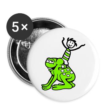 2 Freunde Frosch Junge Reiten Team Kröte Lustig - Buttons groß 56 mm (5er Pack) - Weiß - Vorne