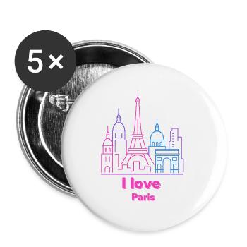 Paris Neon Skyline Silhouette Hauptstadt  - Buttons groß 56 mm (5er Pack) - Weiß - Vorne