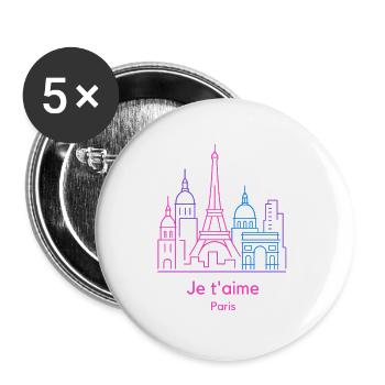Neon Paris Skyline Je t'aime - Buttons groß 56 mm (5er Pack) - Weiß - Vorne