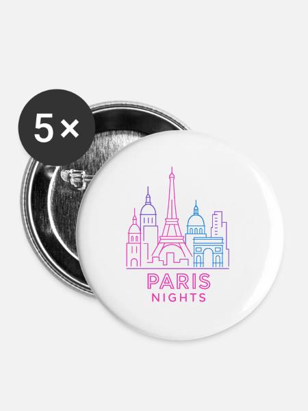 Neon Paris Nächte Skyline Silhouette - Buttons groß 56 mm (5er Pack) - Weiß