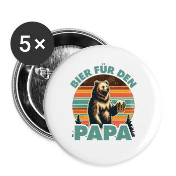 Werdender Vater BIER FÜR DEN PAPA Lustiges - Buttons groß 56 mm (5er Pack) - Weiß - Vorne