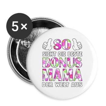 Bonus Mama Mutter Muttertag Stiefmutter Geschenk - Buttons groß 56 mm (5er Pack) - Weiß - Vorne