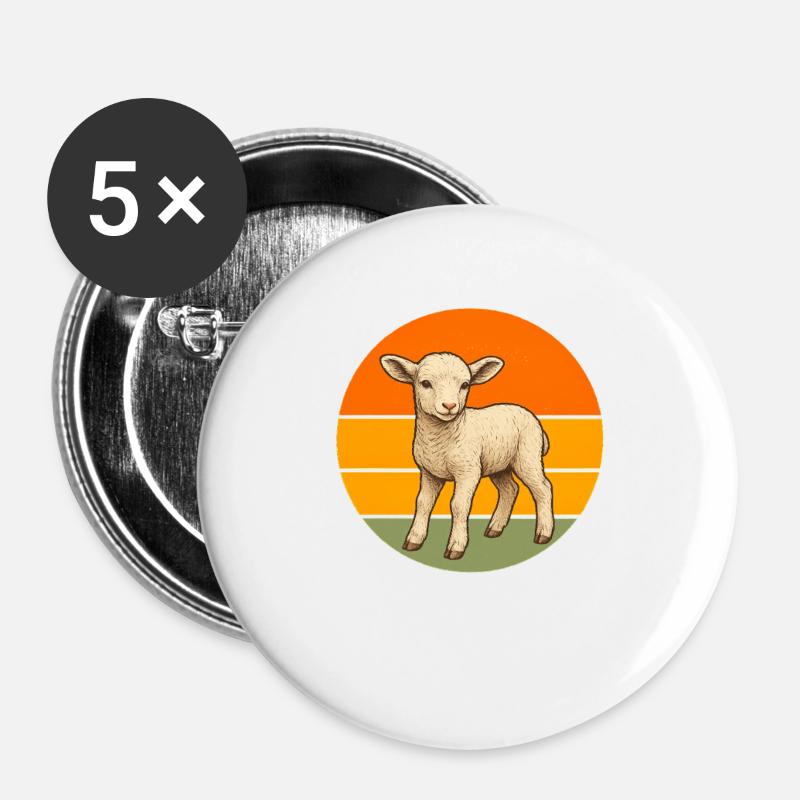 Lamb in Retro Sunset Circle - Buttons large 2.2''/56 mm (5-pack) - white