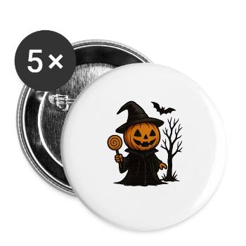 Citrouille magicien Costume d’Halloween - Lot de 5 grands badges (56 mm) - blanc - Devant