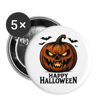 Grusel Kürbis Halloween Shirt - Buttons groß 56 mm (5er Pack) - Weiß - Vorne