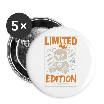 Limited Edition Teddybär Krone - Buttons groß 56 mm (5er Pack) - Weiß - Vorne