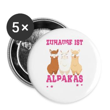 Alpaka Fan ZUHAUSE IST WO MEINE ALPAKAS SIND - Buttons groß 56 mm (5er Pack) - Weiß - Vorne