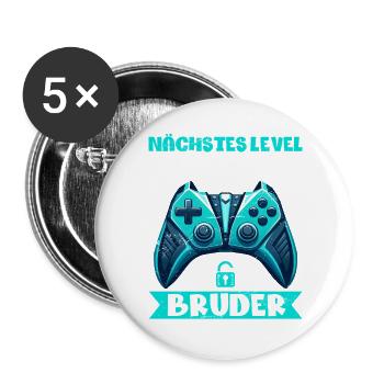 Nächstes Level Großer Bruder Ankündigung Zocken - Buttons groß 56 mm (5er Pack) - Weiß - Vorne