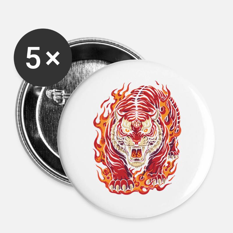 Feuertiger-Geist-Design - Buttons groß 56 mm (5er Pack) - Weiß