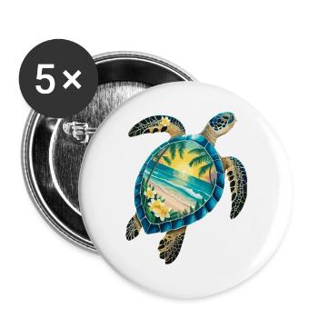 Schildkröte Wellen Surf Turtle Surfer Schildkröten - Buttons groß 56 mm (5er Pack) - Weiß - Vorne
