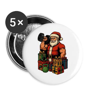 Fitness Santa mit Geschenken - Buttons groß 56 mm (5er Pack) - Weiß - Vorne
