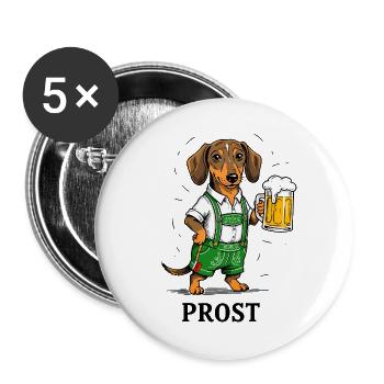 Cheers Bière Teckel Lederhose Bavière Tente à bière traditionnelle - Lot de 5 grands badges (56 mm) - blanc - Devant